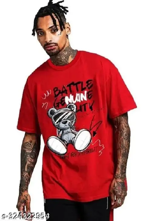 JP APPARELS Red Printed Trendy T-shirt For Man Red Taddy T shirt man Red Teddy Printed Trendy T-shirt For Man